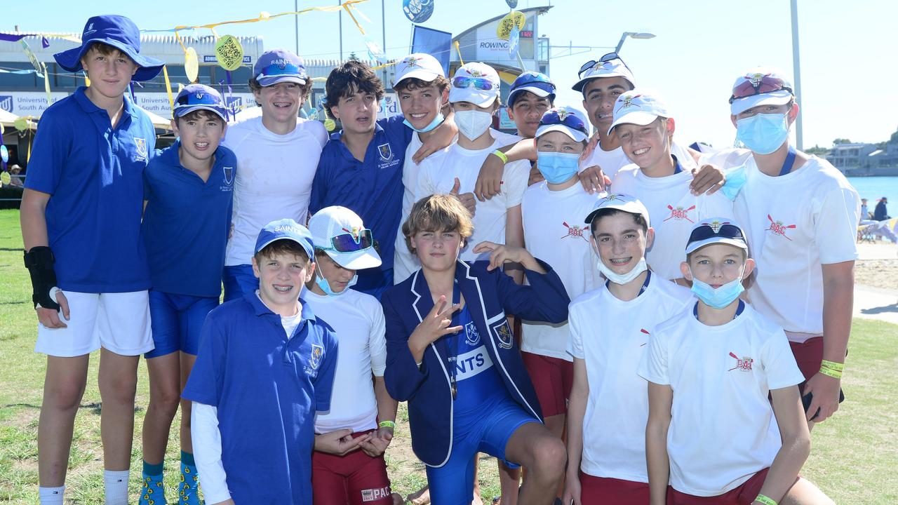 Rivals and friends: St Peters and Prince Alfred College boys at the 2022 Head of the River, West Lakes. Picture: Michael Marschall