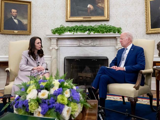 New Zealand Prime Minister Jacinda Ardern and US President Joe Biden meet in the Oval Office of the White House in Washington, DC, on May 31, 2022. Picture: Saul Loeb / AFP.
