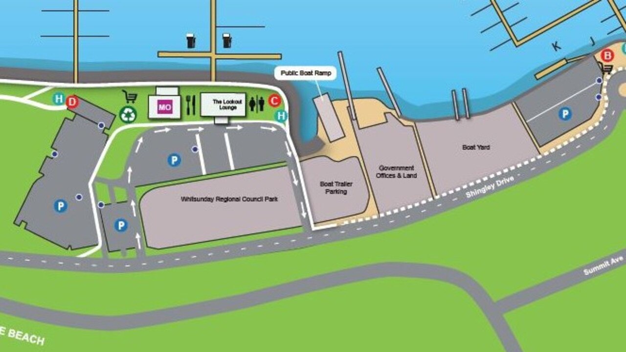 Coral Sea Marina map showing the different car parking areas. Those marked with a P are the car parks managed by Care Park. Picture: Supplied