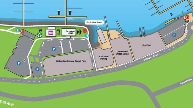 Coral Sea Marina map showing the different car parking areas. Those marked with a P are the car parks managed by Care Park. Picture: Supplied