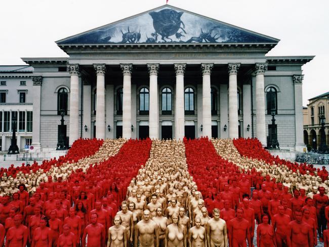 Artist Spencer Tunick’s mass nude photo in Munich.