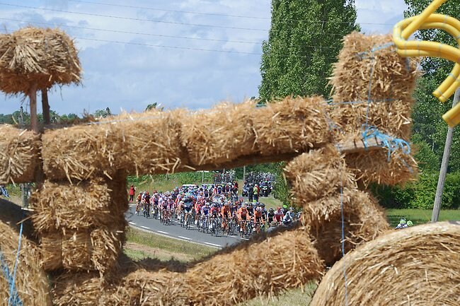 <p>This straw decoration gave riders something different to look at. Picture: AFP</p>