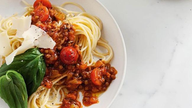 Spaghetti with lentil bolognese.