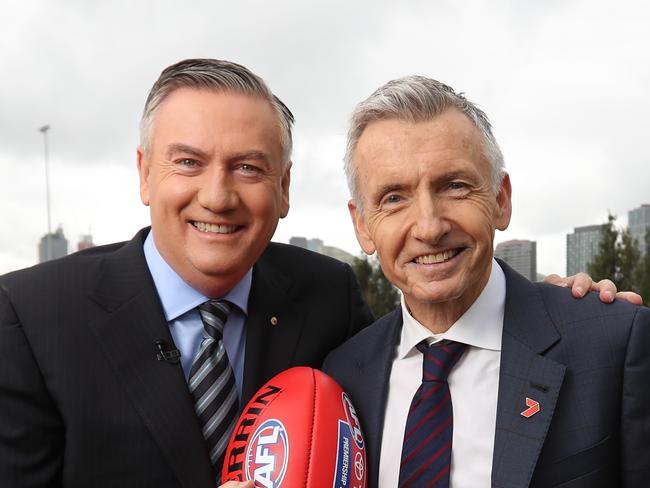 HOLD SUNDAY HERALD SUN----- Eddie McGuire and Bruce McAvaney to promote the Big V. FOX FOOTY and Channel 7 are combining forces for State of Origin bushfire game on 28th Feb by joining commentary teams. Picture: Alex Coppel.