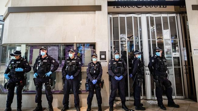 Officers on patrol through Chadstone shopping centre. Picture: Darrian Traynor/Getty Images