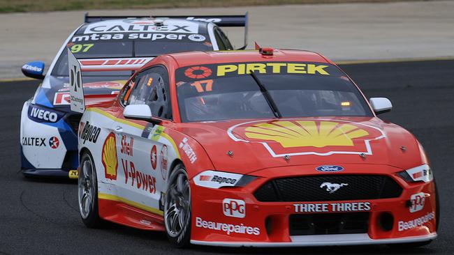 SYDNEY, AUSTRALIA - JUNE 27: In this handout photo provided by Edge Photographics, Scott McLaughlin drives the #17 Shell V-Power Racing Team Ford Mustang during race seven, the Sydney Supersprint 2020 Supercars Championship round at Sydney Motorsport Park on June 27, 2020 in Sydney, Australia. (Photo by Handout/Mark Horsburgh/Edge Photographics via Getty Images )