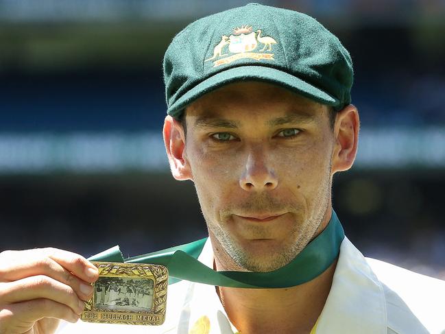 Australia’s paceman Scott Boland wins Player of the match after Australia retained the Ashes at the end of the third Ashes Test. Picture: Hamish Blair