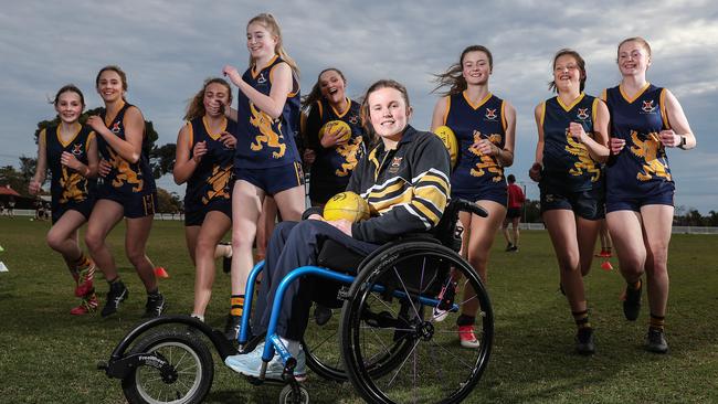 Katelin Gunn is out of hospital and back at school and has recently been appointed assistant coach for her school, Scotch College, girls’ footy team. Picture: SARAH REED