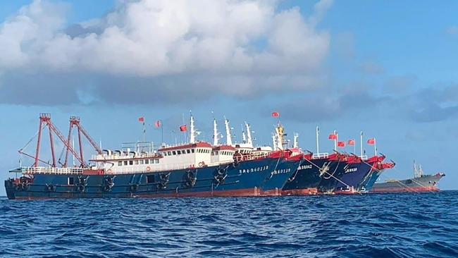 Chinese vessels anchored at Whitsun Reef in the South China Sea. Picture: AFP.