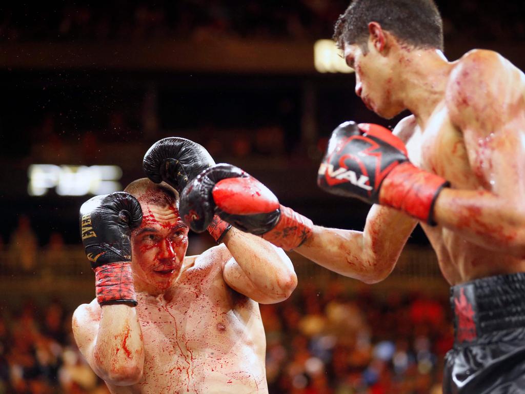 Tim Tszyu (L) his bloody showdown with Sebastian Fundora. Picture: Getty