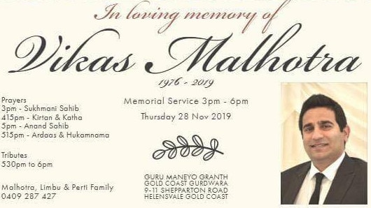 Memorial service details for Gold Coast cricketer Vikas Malhotra