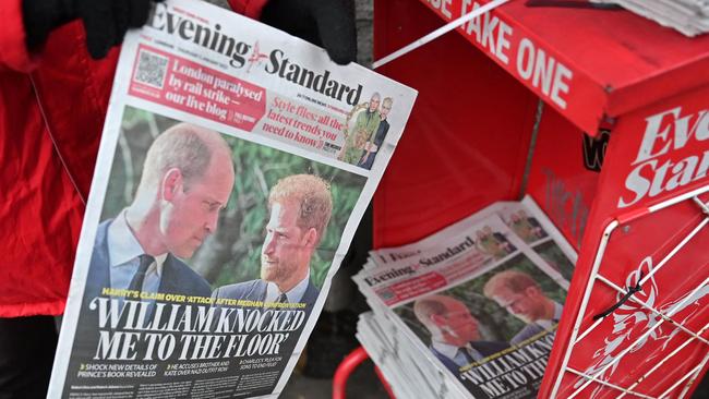 Copies of the Evening Standard newspaper, leading with stories about Britain's Prince Harry, Duke of Sussex's relationship with Britain's Prince William, hit the newsstands. Picture: AFP