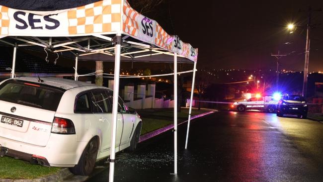 The crime scene showing Mr Curra’s car on the Bulleen street.