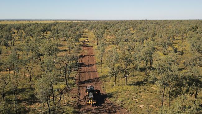 The mine access road at Adani’s Carmichael coal mine in the Galilee Basin starts to take shape after bulldozers and graders fired into action earlier this week.