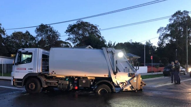 The garbage truck was pulled into the Narrabeen sinkhole at 6am on Wednesday. Picture: Facebook