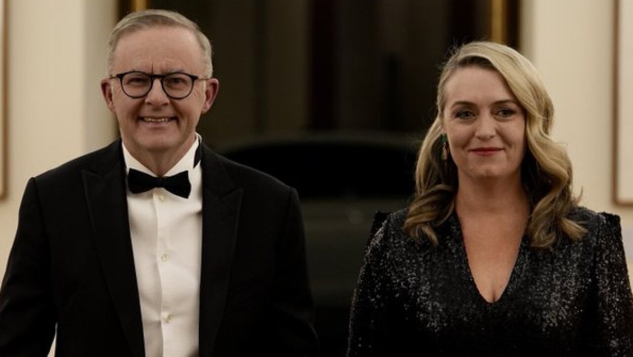 Prime Minister Anthony Albanese on way to attend the Mid Winter Ball in Canberra with Partner Jodie Hayden. Picture: Twitter