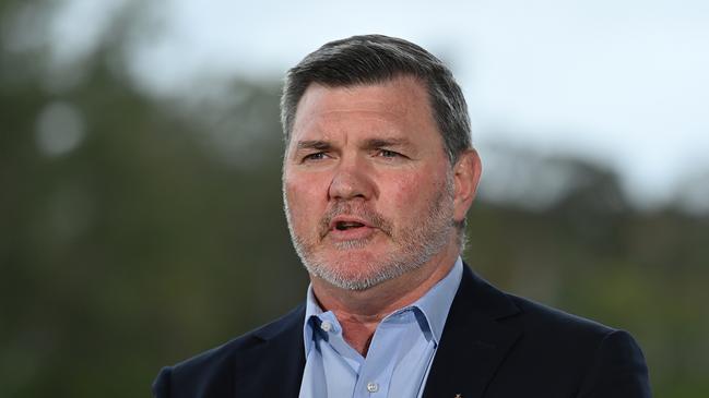 Newly appointed Rugby Australia Chair Daniel Herbert speaks to the media during a press conference at GPS Rugby Club on November 20, 2023 in Brisbane, Australia. (Photo by Albert Perez/Getty Images)