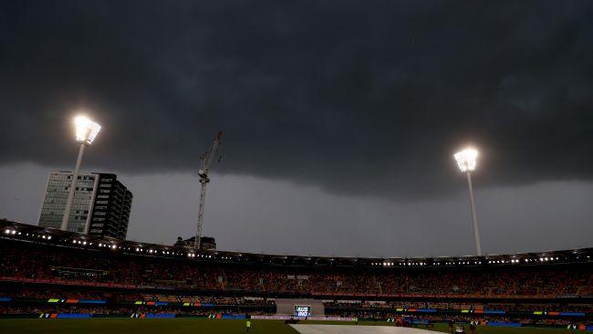 Thunderstorm covers the sky as rain stops play on day two of the fourth Test between Australia and India. Picture: AFP