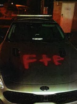 Some of the graffiti Kirra Voller painted on the local courthouse, police station and police vehicles. Picture: Supplied