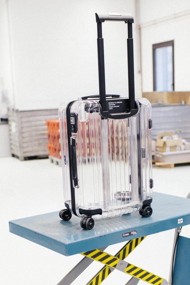 Off white store transparent luggage