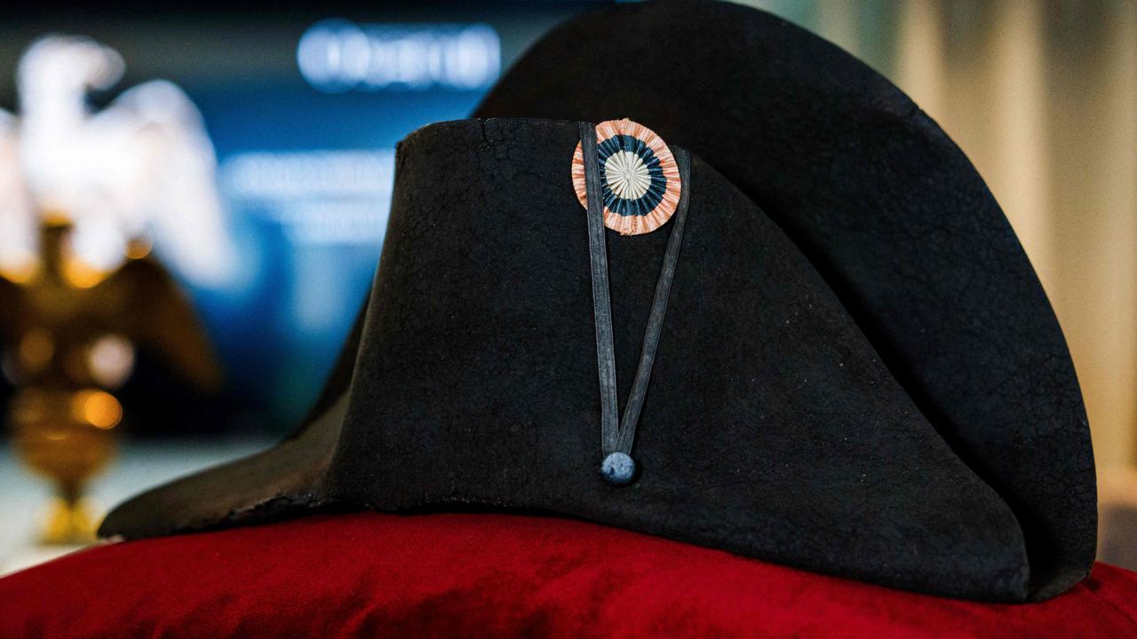 The bicorne black felt hat which belonged to Napoleon Bonaparte. Picture: AFP