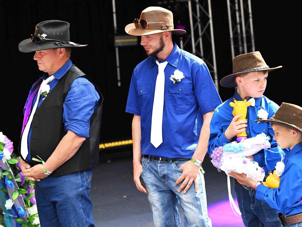 Simone Ward and Geoffrey Borninkhof, were married on The Hill Stage at Gympie Music Muster. Picture: Patrick Woods.