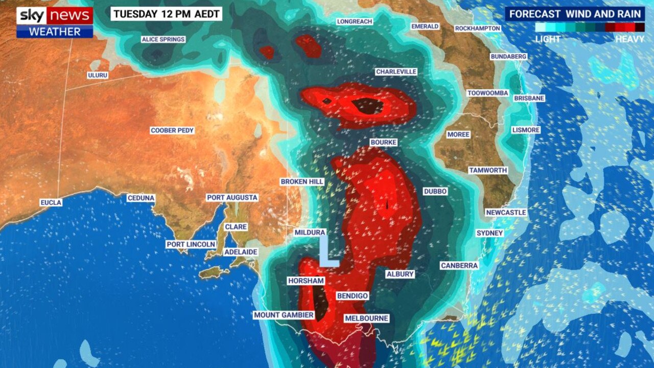 A second rain band is heading towards the east. Picture: Sky News Weather