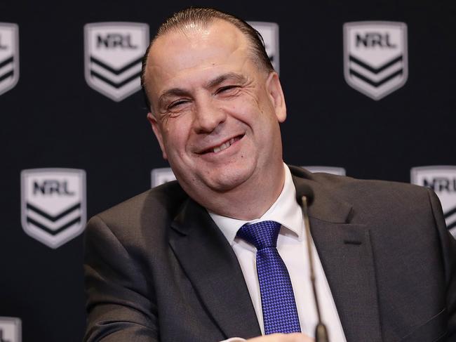 SYDNEY, AUSTRALIA - SEPTEMBER 03: Australian Rugby League Commission Chairman Peter V'landys speaks to the media during a NRL press conference at Rugby League Central on September 03, 2020 in Sydney, Australia. (Photo by Mark Metcalfe/Getty Images)