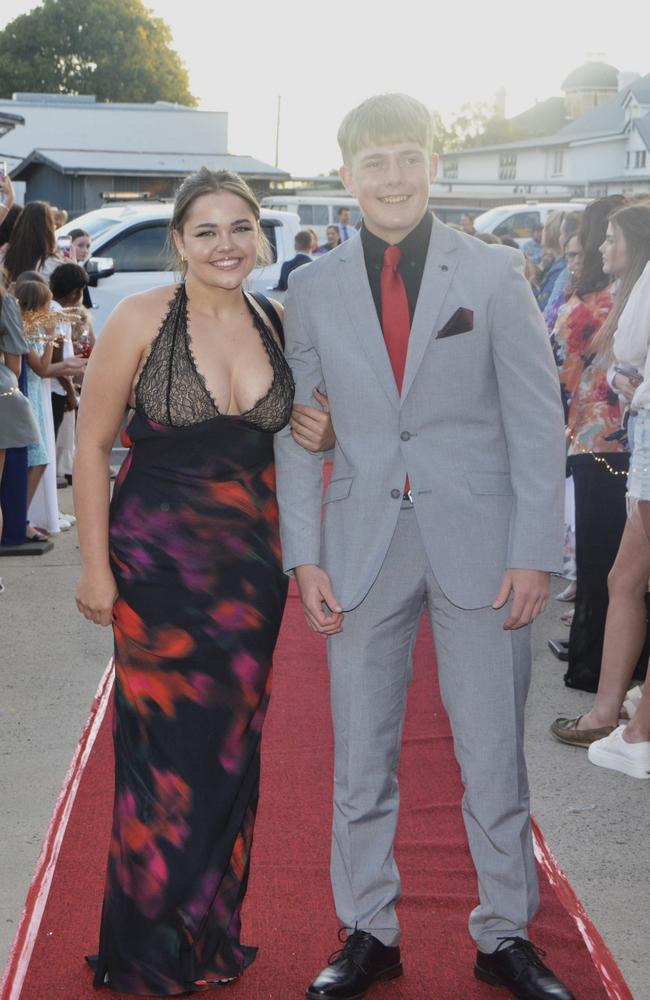 Warwick State High School graduate Zach (R) and partner Bella at Warwick RSL on November 17, 2023. Photo: Jessica Klein