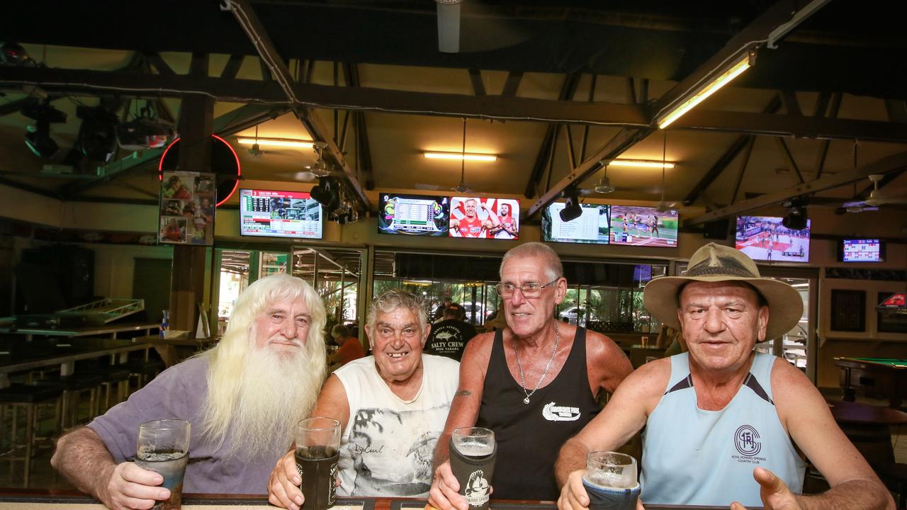 If you’re looking for a bloke then head to Howard Springs where Kevin 'Cowboy' Pyers, George Vasso, Kevin McCoy and Paul Irish. The ratio of men to women is more than three to one. Picture: Glenn Campbell