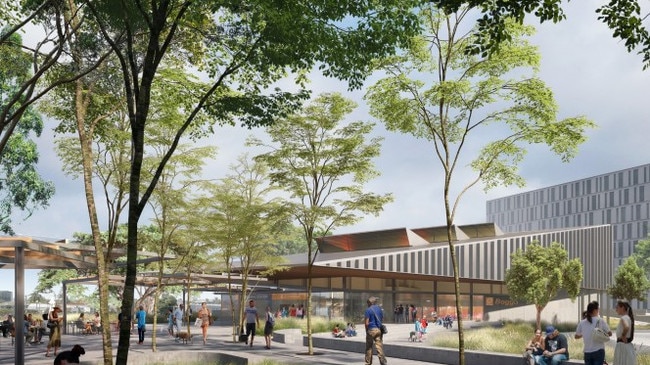 Render of how the Boggo Road station and Plaza would look. Picture: CRRDA