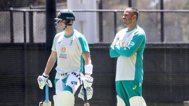 Usman Khawaja (R) is waiting in the wings for a Test recall. Picture: Getty Images.