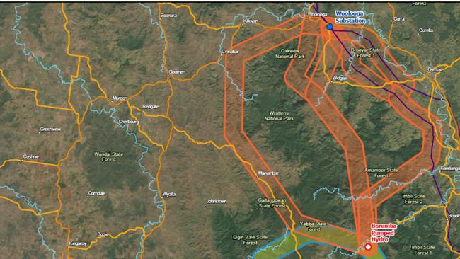 Powerlink has revealed multiple proposed routes the transmission lines could run to connect Borumba Dam with the Woolooga substation.