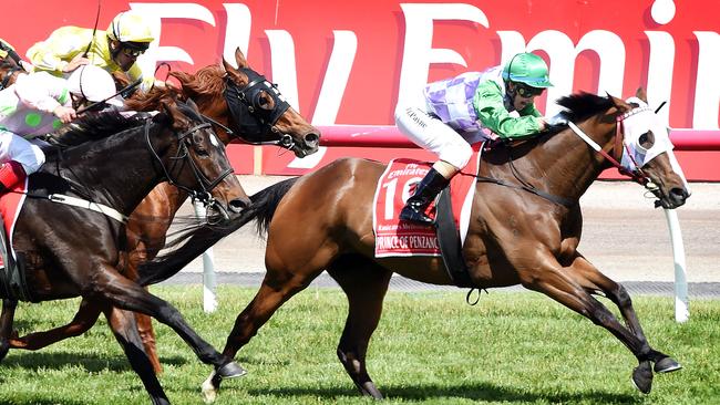 Michelle Payne guiding Prince of Penzance to victory in last year’s Melbourne Cup. Picture: Nicole Garmston