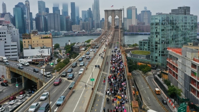 The rally began in Brooklyn at the Department of Education before going across Brooklyn Bridge to Manhattan and the Australian Consulate. Picture: Tayfun Coskun/Anadolu Agency via Getty Images
