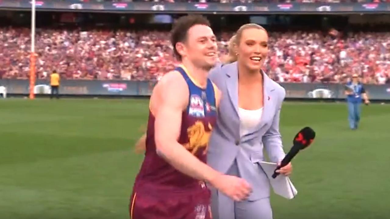 Lachie Neale was in celebrating mode. Photo: Channel 7.