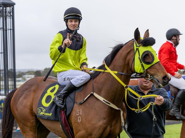 Samuel Payne returns to scale after winning aboard Longer Route at Morphettville in September. Picture: Makoto Kaneko