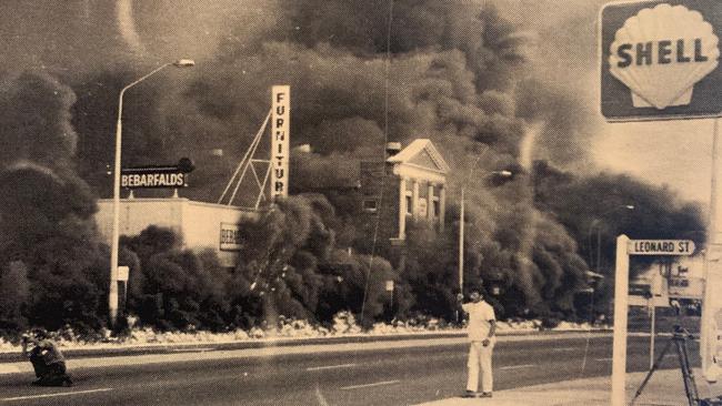 Hornsby Fire Station alight after a fuel tanker rolled outside the building. Picture: Allan French