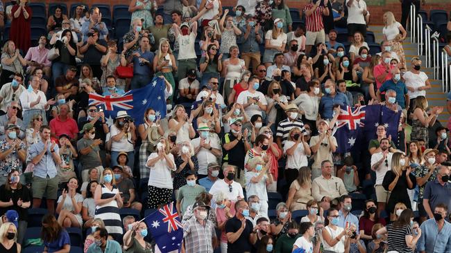 The Adelaide crowd at The Drive was in raptures as Thanasi Kokkinakis rallied from behind to win the men’s singles final. Picture: Getty Images