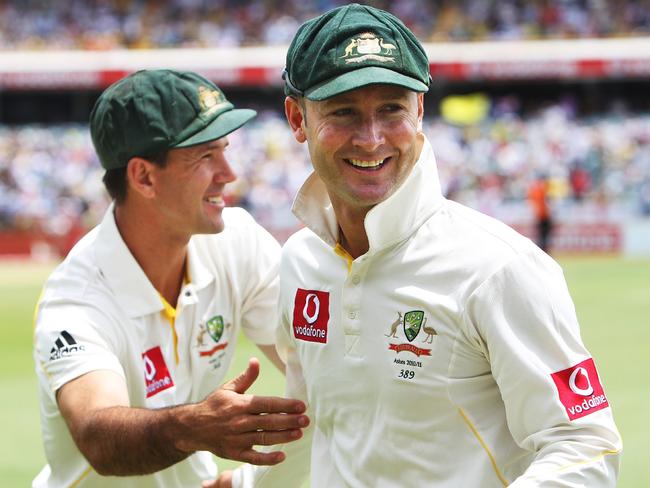 Ricky Ponting and Michael Clarke during The Ashes in Perth in 2010.