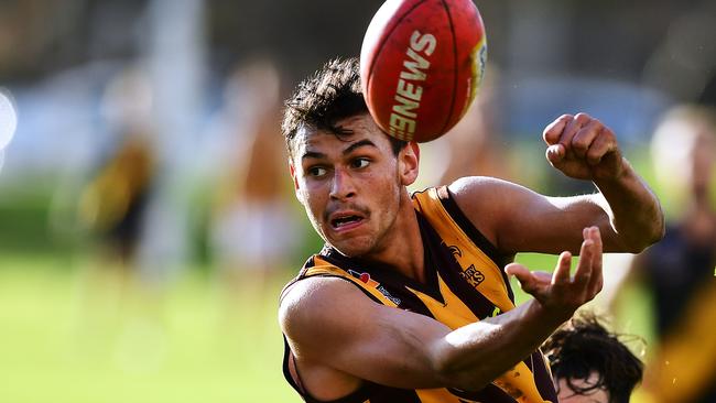 Modbury forward Daniel Kaipara kicked 16 goals for the Hawks in a big win on Saturday. Picture: AAP/Mark Brake