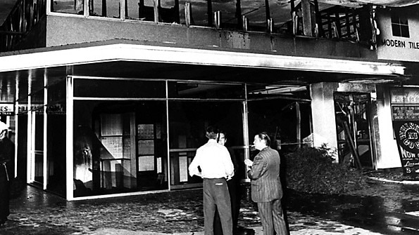 Outside the Whiskey Au Go Go nightclub in 1973, after a fire in which 15 people lost their lives. Picture: Supplied