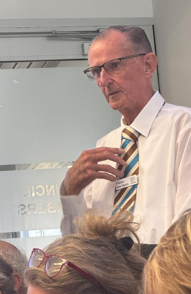 Beaconsfield resident Mr B Smith said he needed to catch the bus along Primavera Boulevard as he was losing eyesight but it was difficult to wait there under hot and rainy conditions, as he spoke to councillors about a need for a new bus shelter. Picture: Heidi Petith