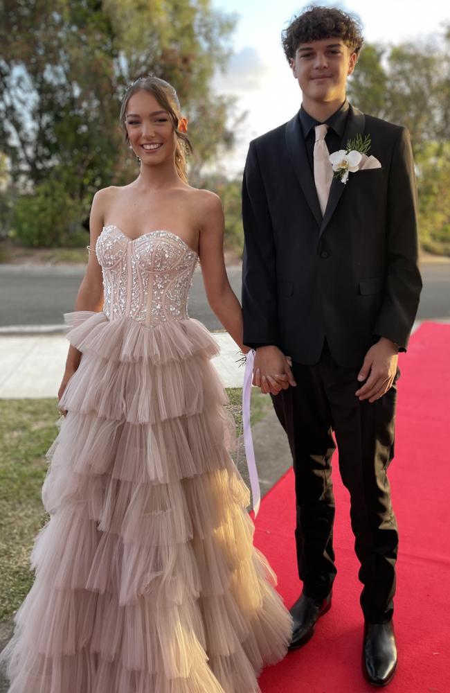 Zara Studt- Hancock and Riley Wolfenden at Cooloola Christian College's 2024 student formal on Thursday October 3, 2024.