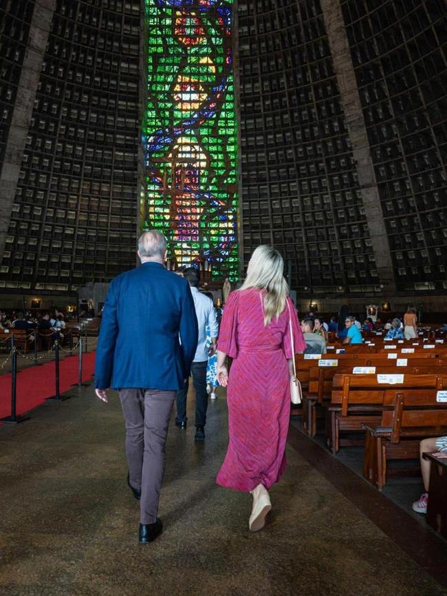 Anthony albanese and Jodie Haydon at the Catedral Metropolitana de Sao do Rio de Janeiro.