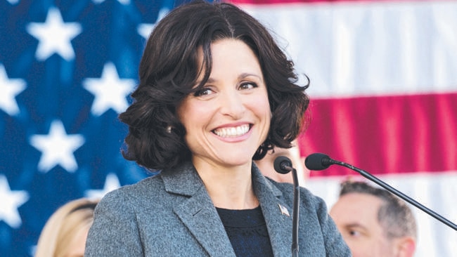 Julia Louis-Dreyfus, with her clothes on, in a still from the comedy show Veep. Picture: 