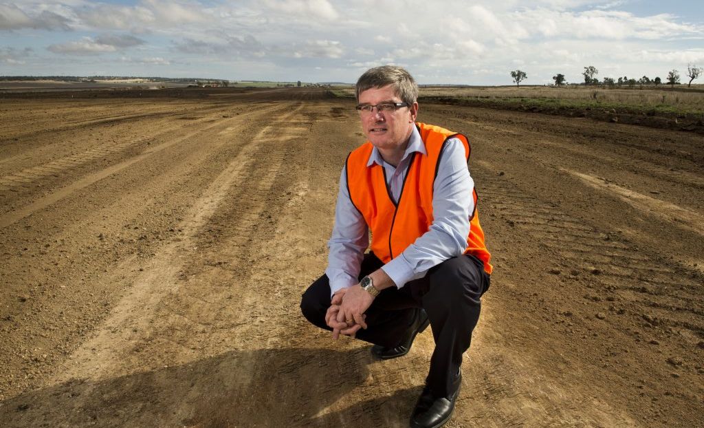 Wagners Wellcamp Airport Project Manager Phil Gregory looking over the new runway. Picture: Nev Madsen