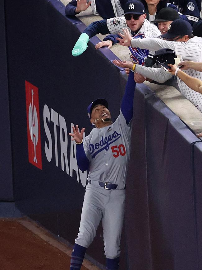 Mookie Betts makes the catch. Photo: Luke Hales/Getty Images/AFP