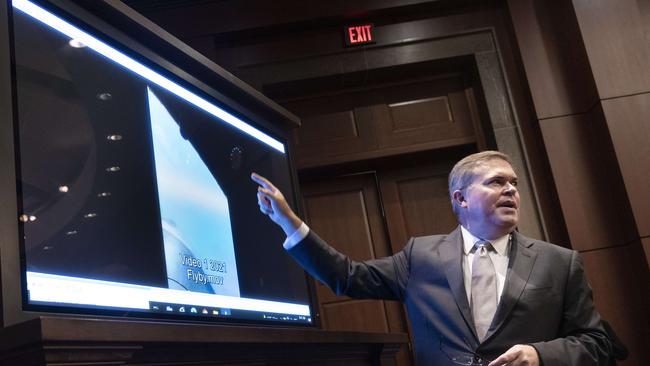 US Deputy Director of Naval Intelligence Scott Bray explains a video of unidentified aerial phenomena, as he testifies before a House Intelligence Committee subcommittee hearing in May 2022. Picture: Getty