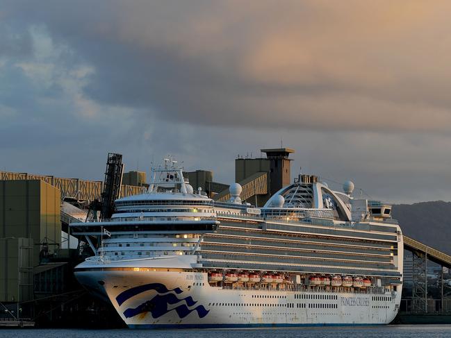 Cruise liner Ruby Princess docks at the harbour in Port Kembla. Picture: AFP